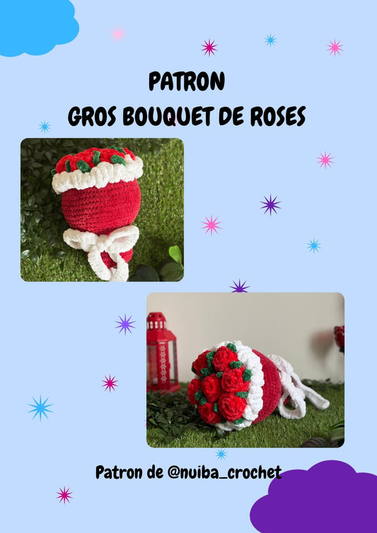 Patron PDF bouquet de roses grand format au crochet - Nuiba