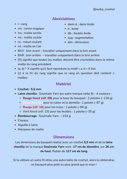 Patron PDF bouquet de roses grand format au crochet - Nuiba