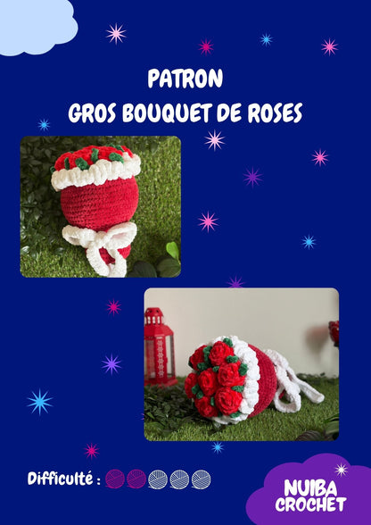 Patron crochet PDF - Bouquet de roses grand format