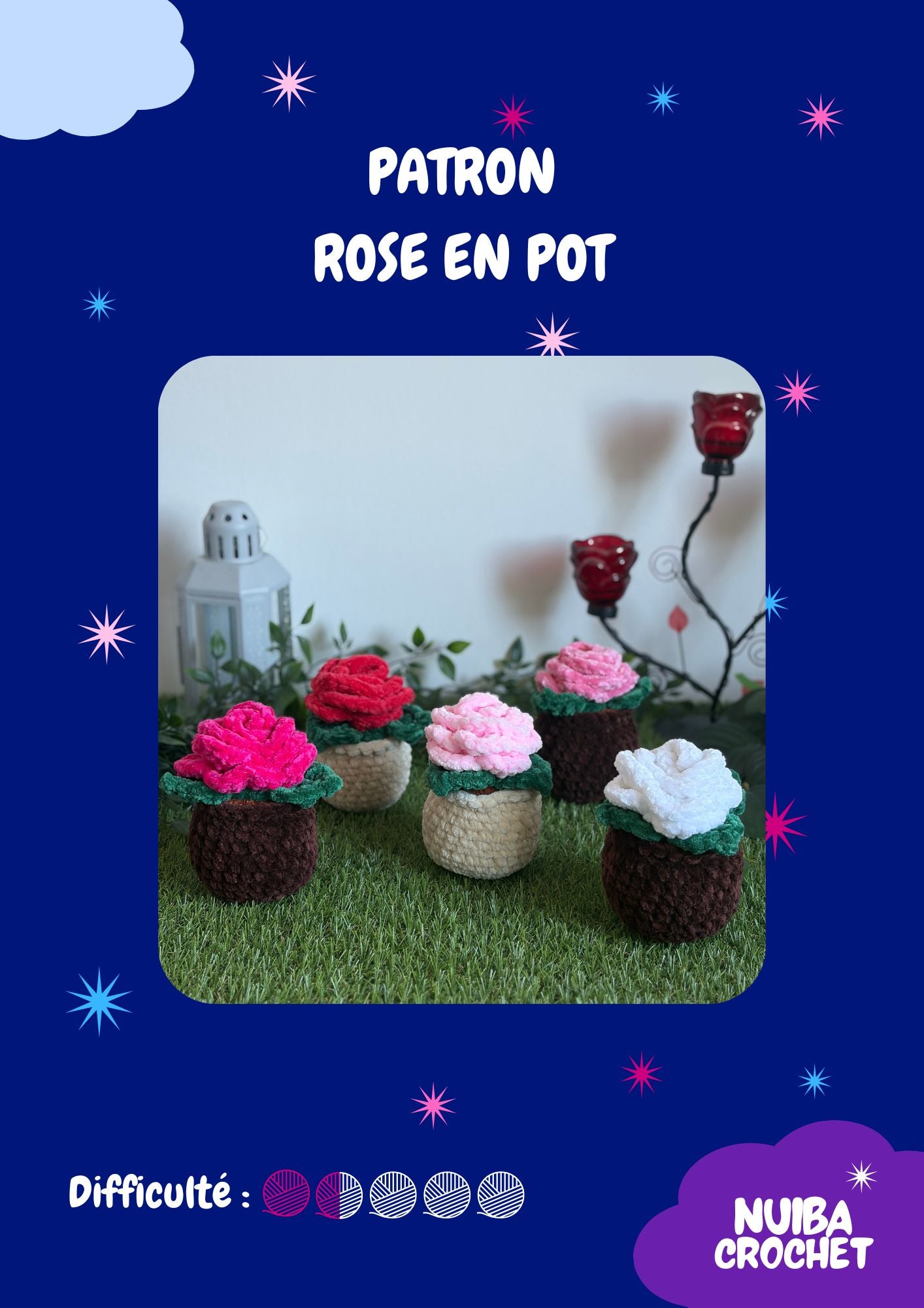 Patron crochet PDF - Rose en pot